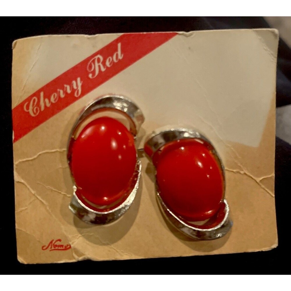 NWT Cherry Red & Silver Vintage Rare MCM Screw Tight Earrings 70s/80s/90s